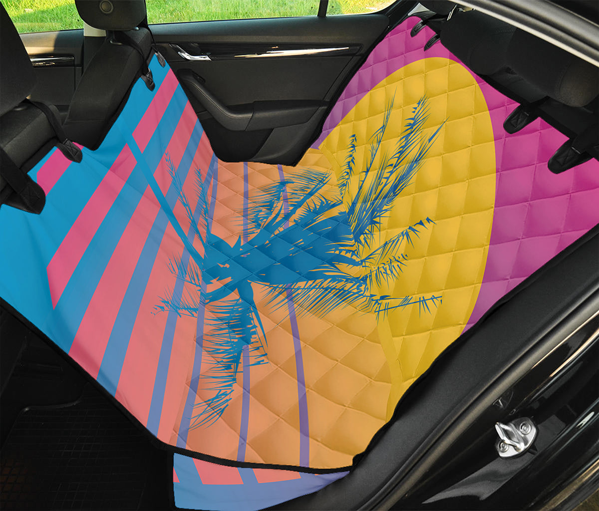 Retrowave Sunset Palm Tree Print Pet Car Back Seat Cover