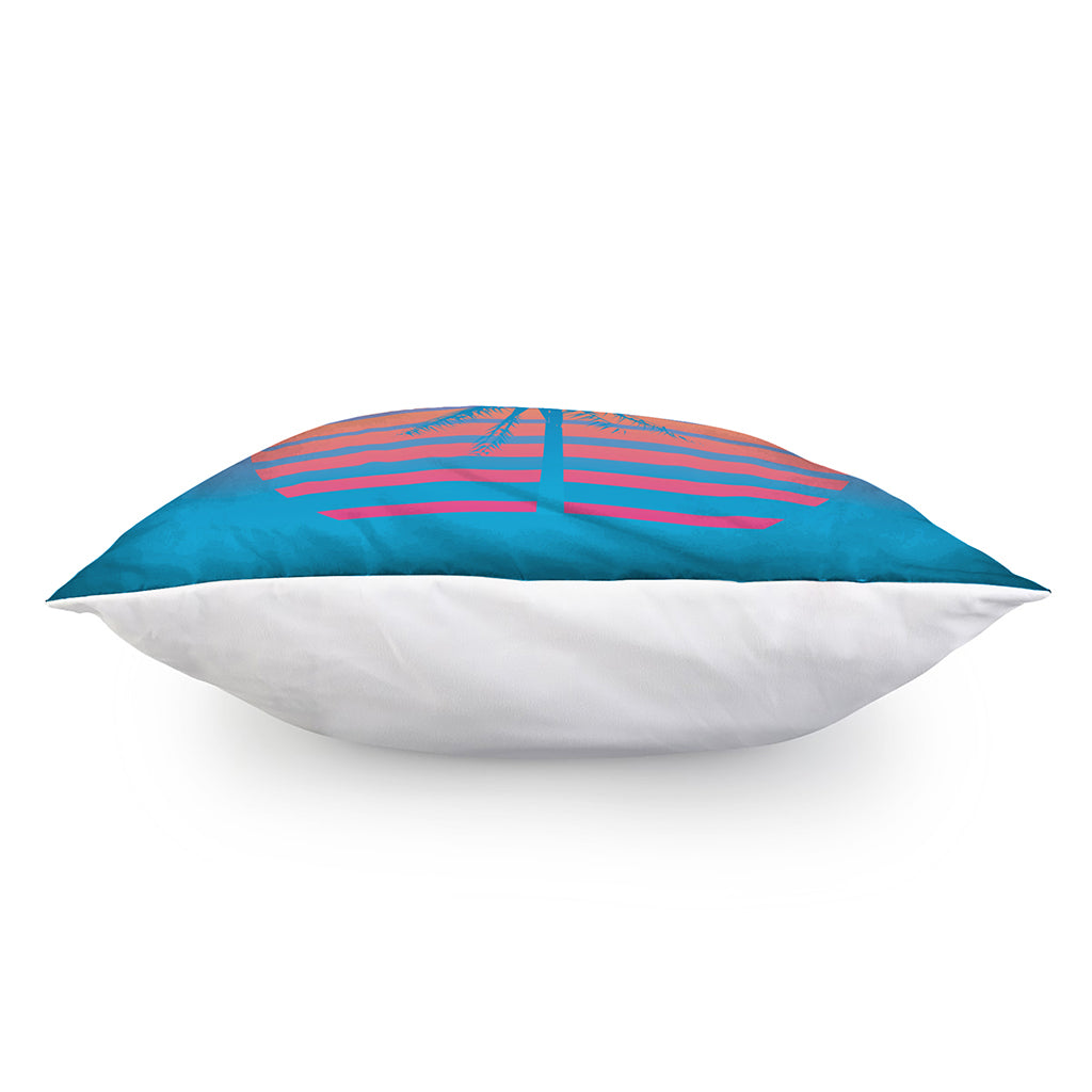 Retrowave Sunset Palm Tree Print Pillow Cover
