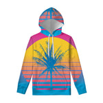 Retrowave Sunset Palm Tree Print Pullover Hoodie