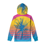 Retrowave Sunset Palm Tree Print Pullover Hoodie