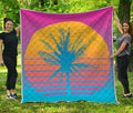 Retrowave Sunset Palm Tree Print Quilt