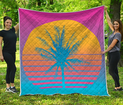 Retrowave Sunset Palm Tree Print Quilt
