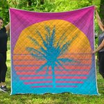 Retrowave Sunset Palm Tree Print Quilt