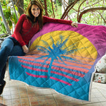 Retrowave Sunset Palm Tree Print Quilt