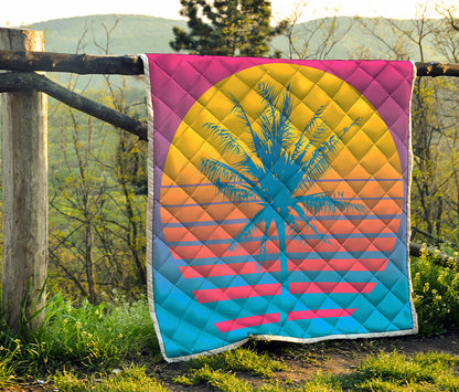Retrowave Sunset Palm Tree Print Quilt