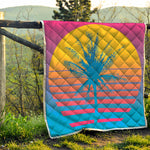 Retrowave Sunset Palm Tree Print Quilt