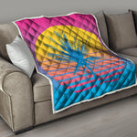 Retrowave Sunset Palm Tree Print Quilt