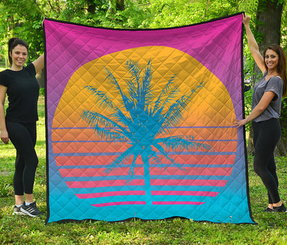 Retrowave Sunset Palm Tree Print Quilt