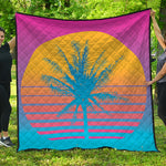 Retrowave Sunset Palm Tree Print Quilt