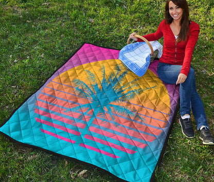 Retrowave Sunset Palm Tree Print Quilt