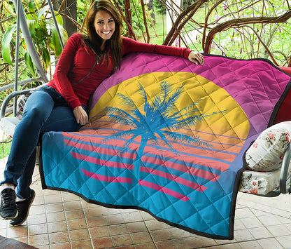 Retrowave Sunset Palm Tree Print Quilt