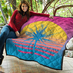 Retrowave Sunset Palm Tree Print Quilt