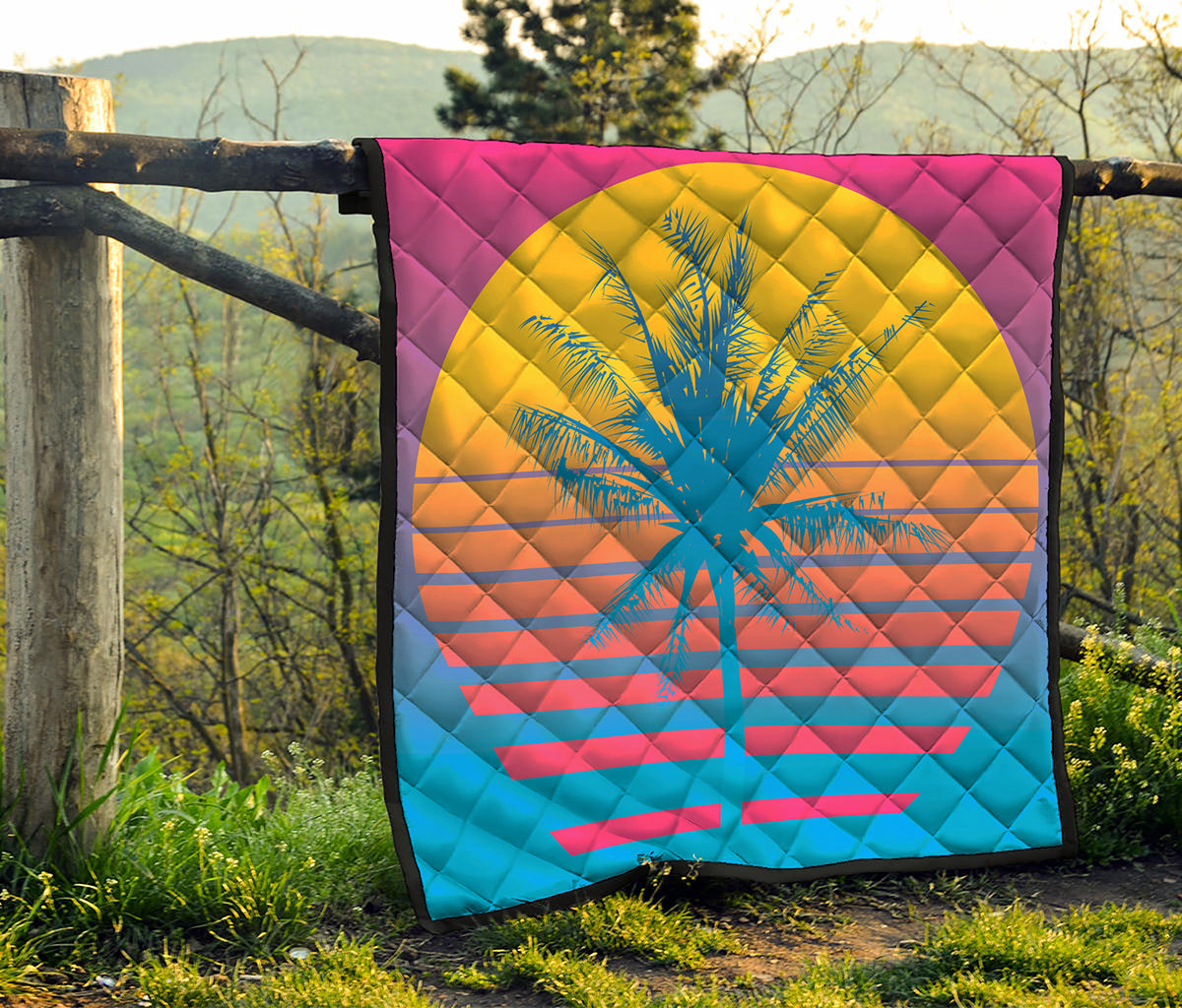 Retrowave Sunset Palm Tree Print Quilt