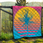Retrowave Sunset Palm Tree Print Quilt