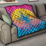 Retrowave Sunset Palm Tree Print Quilt