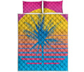 Retrowave Sunset Palm Tree Print Quilt Bed Set