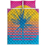 Retrowave Sunset Palm Tree Print Quilt Bed Set