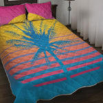 Retrowave Sunset Palm Tree Print Quilt Bed Set