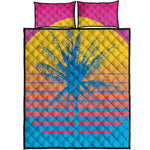 Retrowave Sunset Palm Tree Print Quilt Bed Set