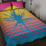 Retrowave Sunset Palm Tree Print Quilt Bed Set