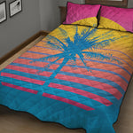 Retrowave Sunset Palm Tree Print Quilt Bed Set