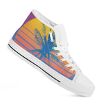 Retrowave Sunset Palm Tree Print White High Top Shoes
