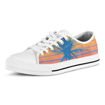 Retrowave Sunset Palm Tree Print White Low Top Shoes