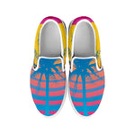Retrowave Sunset Palm Tree Print White Slip On Shoes