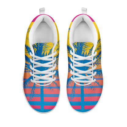 Retrowave Sunset Palm Tree Print White Sneakers