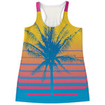 Retrowave Sunset Palm Tree Print Women's Racerback Tank Top