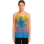 Retrowave Sunset Palm Tree Print Women's Racerback Tank Top