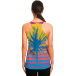 Retrowave Sunset Palm Tree Print Women's Racerback Tank Top