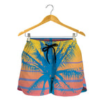 Retrowave Sunset Palm Tree Print Women's Shorts