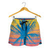 Retrowave Sunset Palm Tree Print Women's Shorts