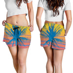 Retrowave Sunset Palm Tree Print Women's Shorts