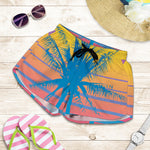 Retrowave Sunset Palm Tree Print Women's Shorts