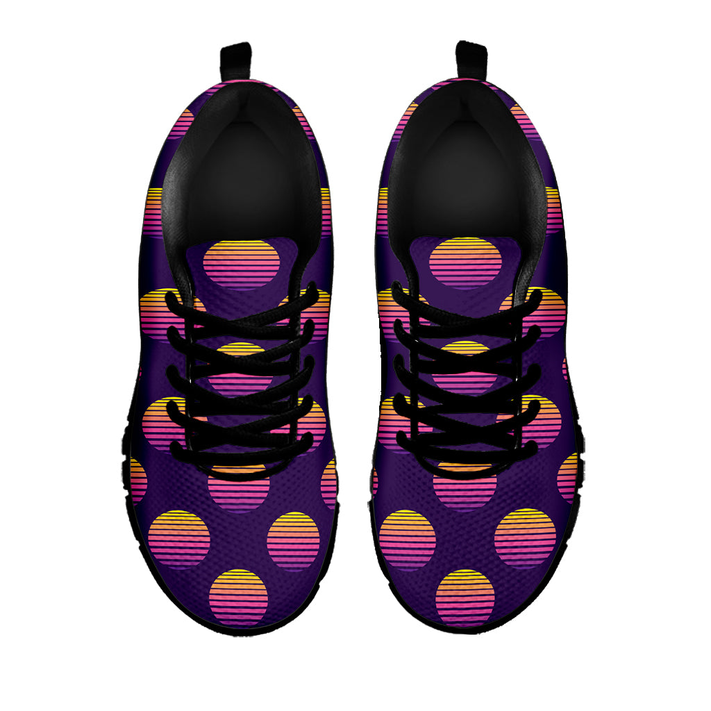 Retrowave Sunset Pattern Print Black Sneakers