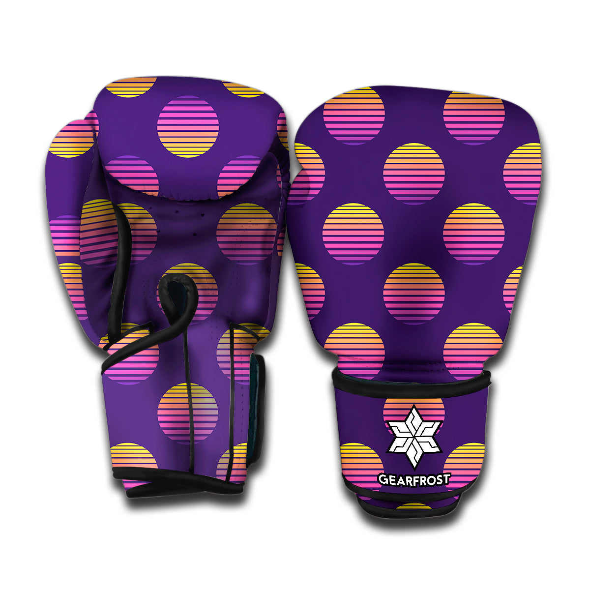 Retrowave Sunset Pattern Print Boxing Gloves