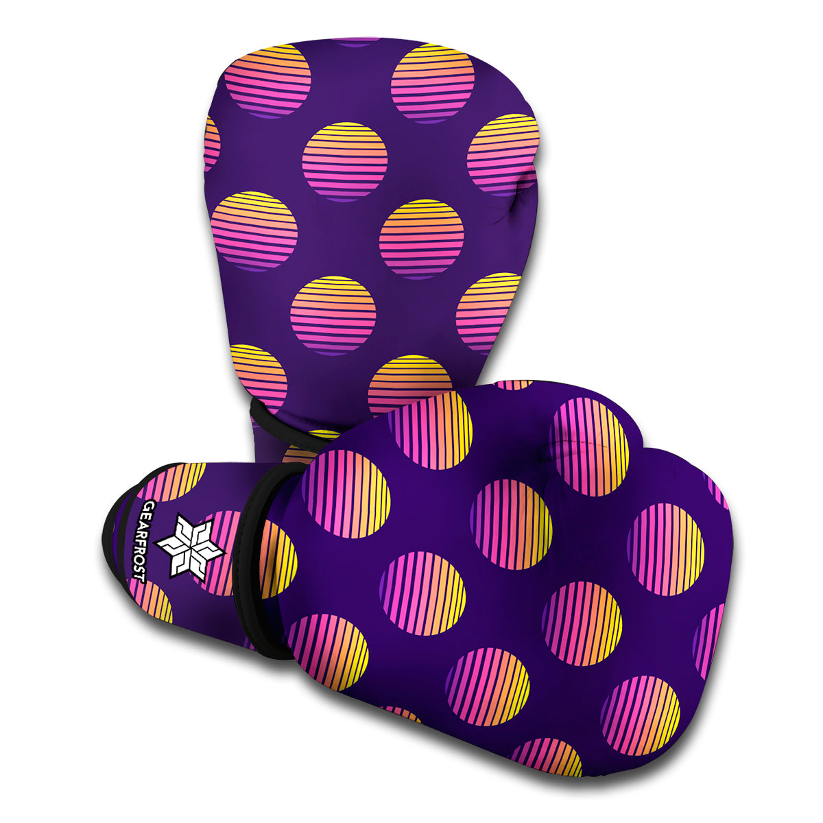 Retrowave Sunset Pattern Print Boxing Gloves