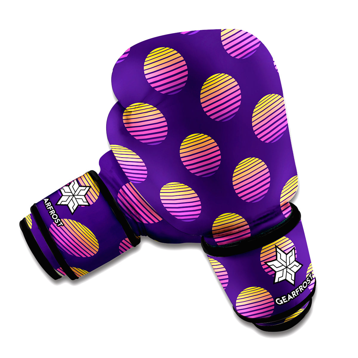 Retrowave Sunset Pattern Print Boxing Gloves