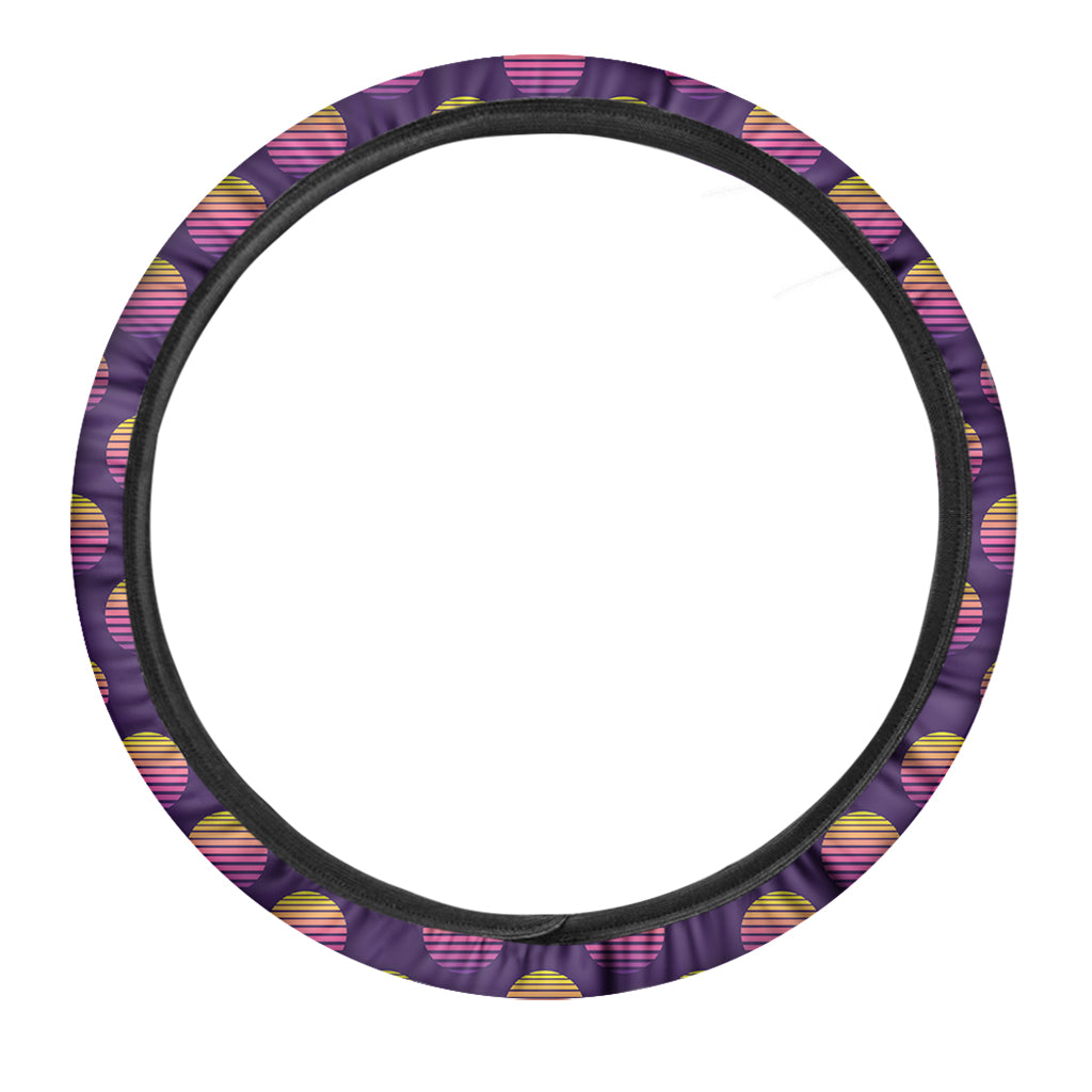 Retrowave Sunset Pattern Print Car Steering Wheel Cover