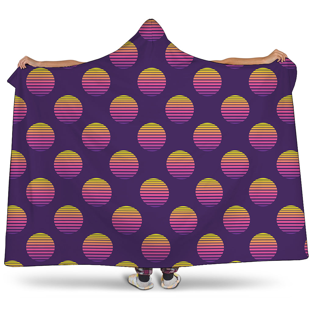 Retrowave Sunset Pattern Print Hooded Blanket