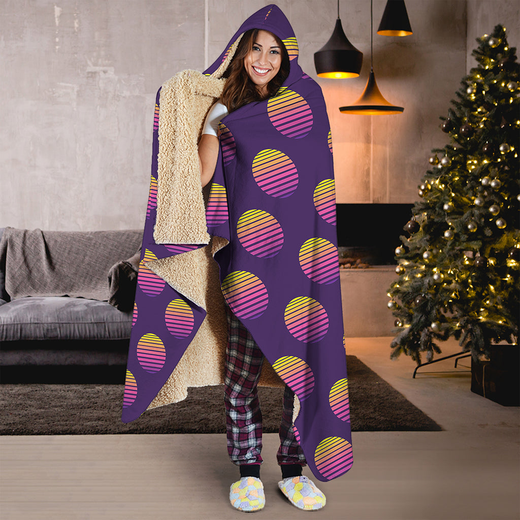 Retrowave Sunset Pattern Print Hooded Blanket