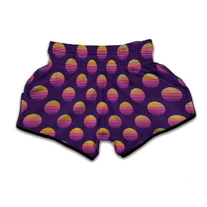 Retrowave Sunset Pattern Print Muay Thai Boxing Shorts