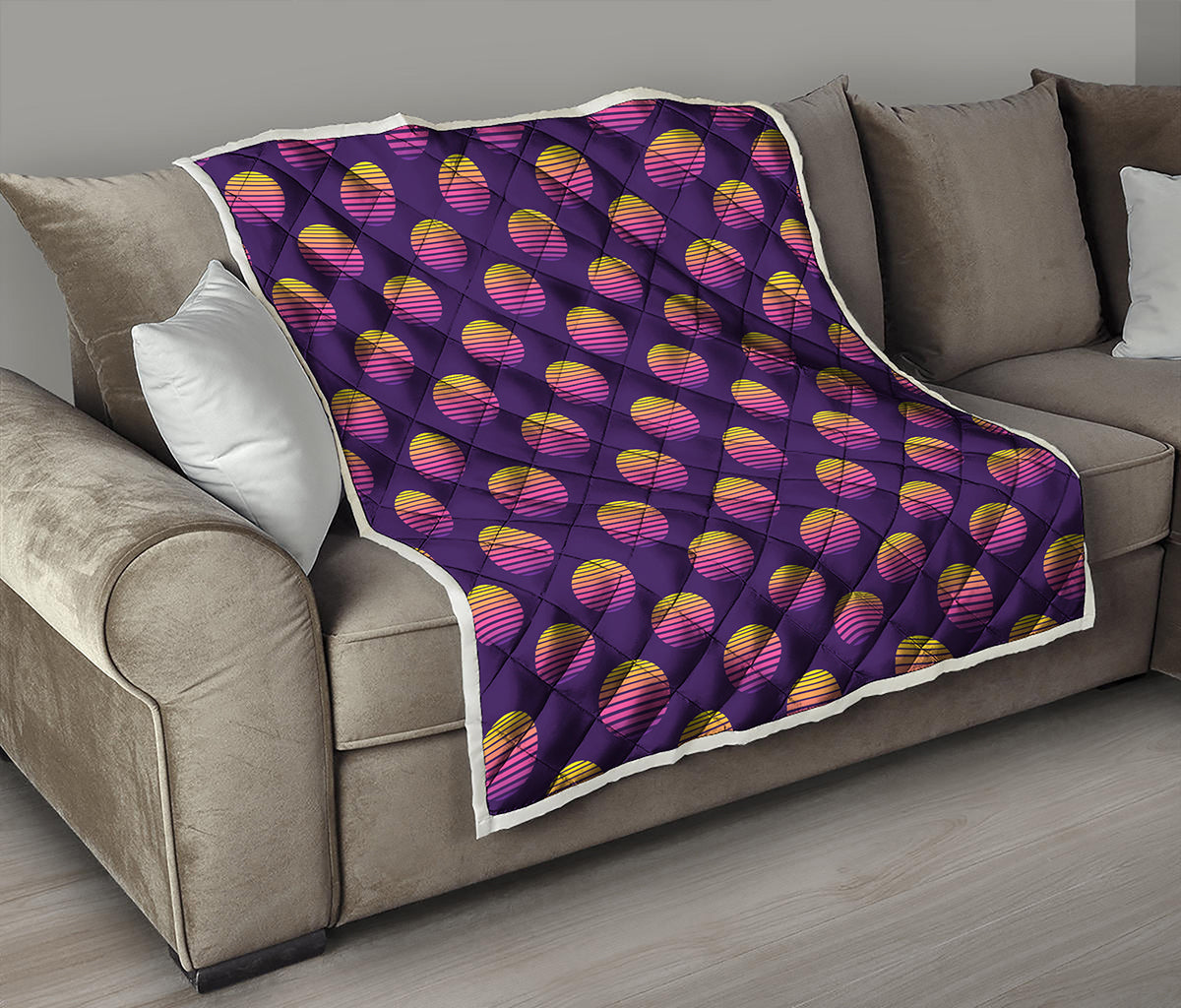 Retrowave Sunset Pattern Print Quilt