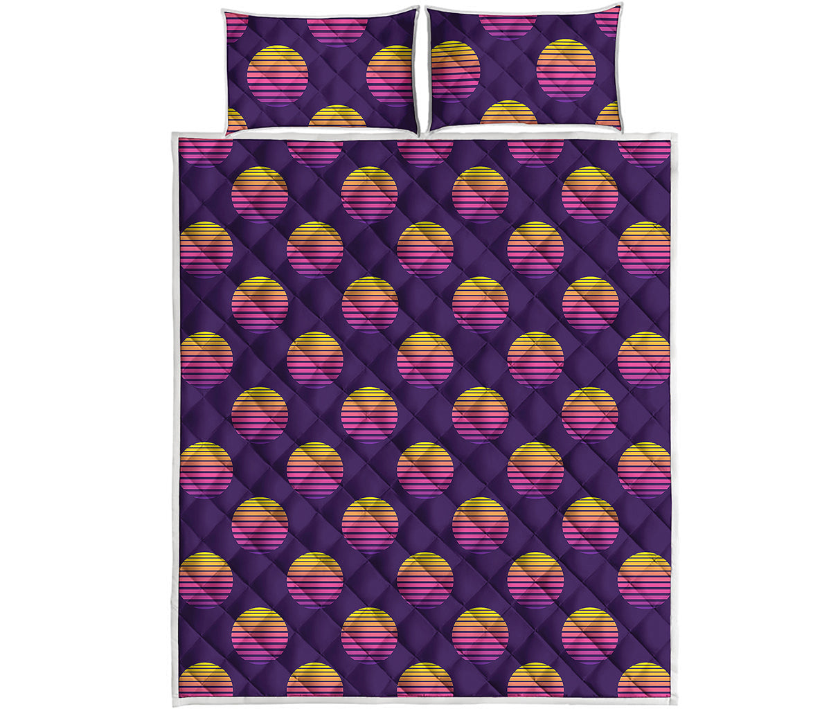 Retrowave Sunset Pattern Print Quilt Bed Set