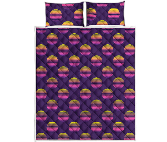 Retrowave Sunset Pattern Print Quilt Bed Set