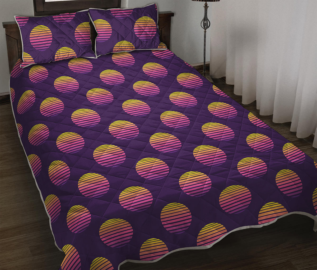 Retrowave Sunset Pattern Print Quilt Bed Set
