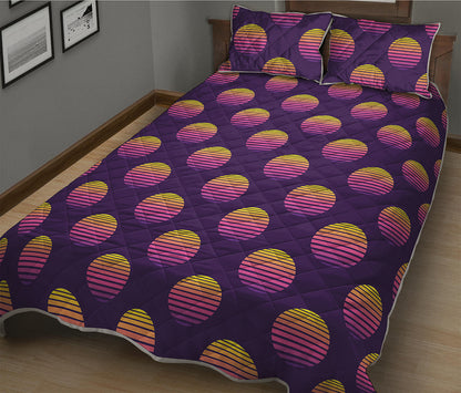 Retrowave Sunset Pattern Print Quilt Bed Set