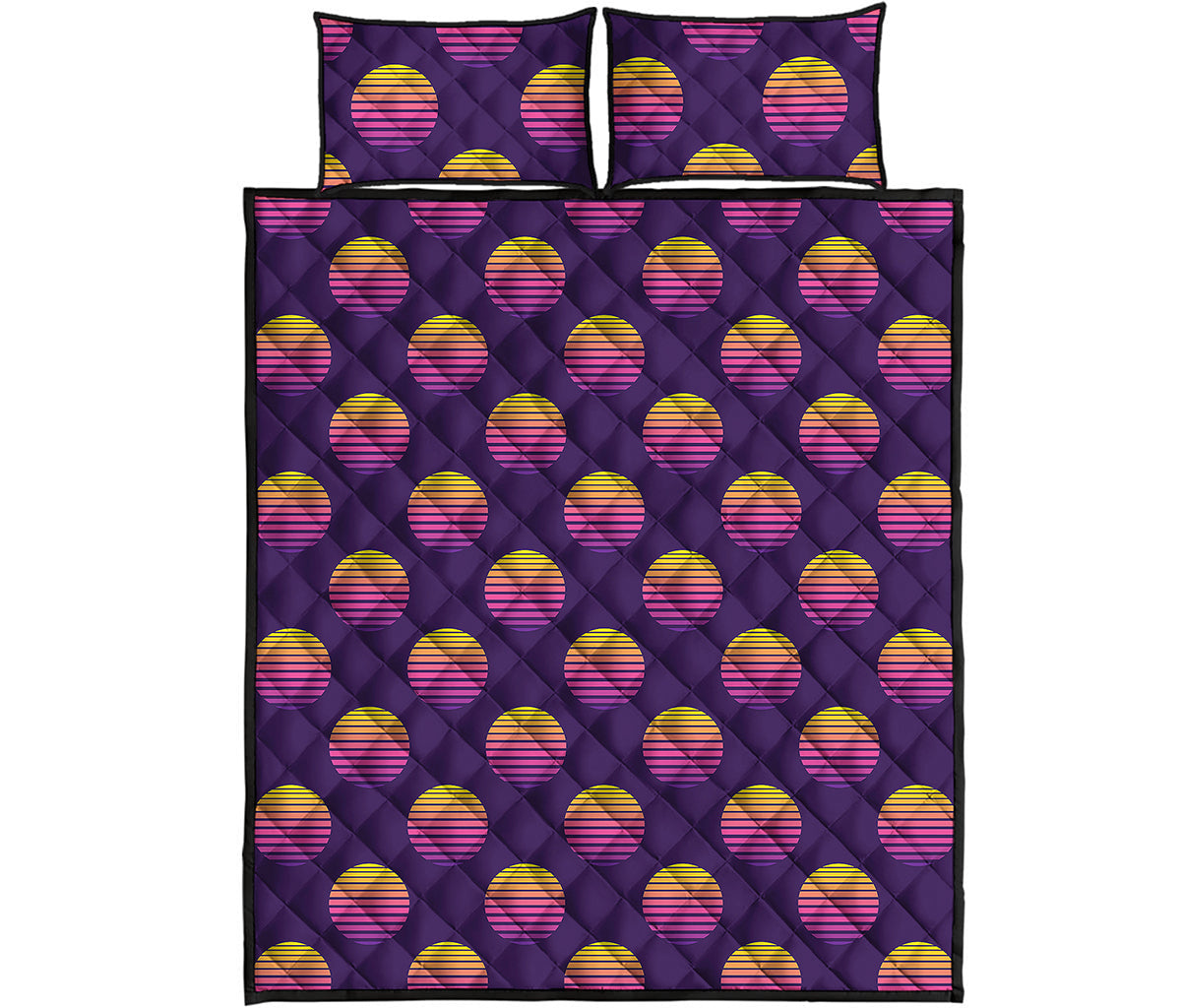 Retrowave Sunset Pattern Print Quilt Bed Set